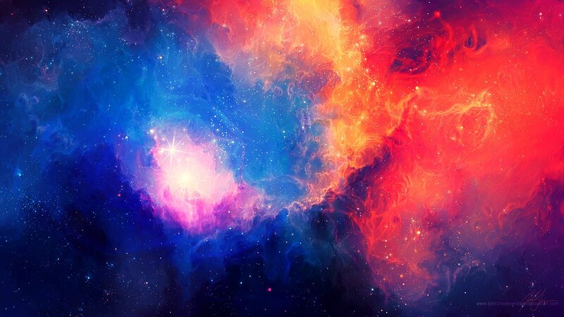 Colorful Nebula in Space — Blue, Red