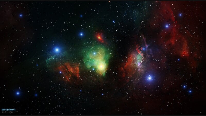 Colorful Nebula in Space — Green, Cosmic, Digital Art, Stars, Gas Clouds