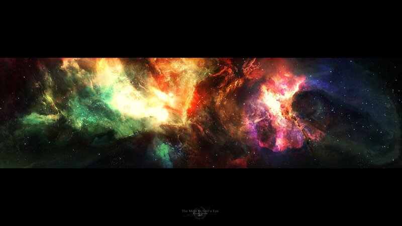 Colorful Nebula in Space — Green, Dramatic, Digital Art, Stars, Gas Clouds, Cosmic Dust