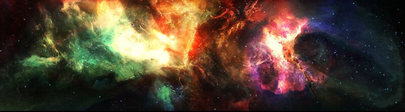 Colorful Nebula in Space — Green, Dramatic, Digital Art