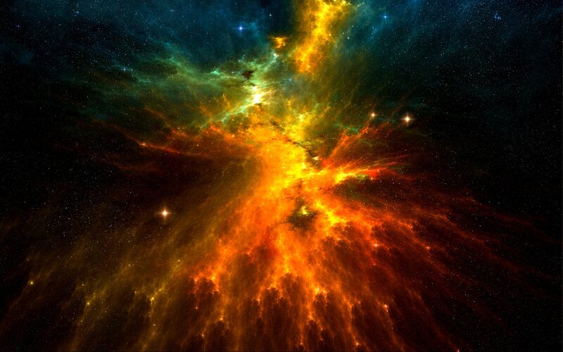 Colorful Nebula in Space — Orange, Dramatic, Digital Art, Stars
