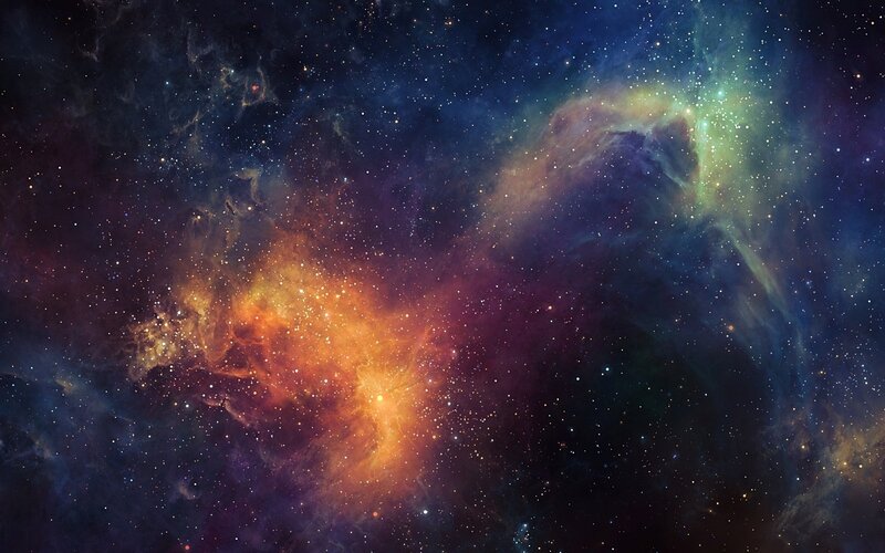 Colorful Nebula in Space — Orange, Dramatic, Night, Digital Art, Stars, Gas Clouds, Cosmic Dust, Purple