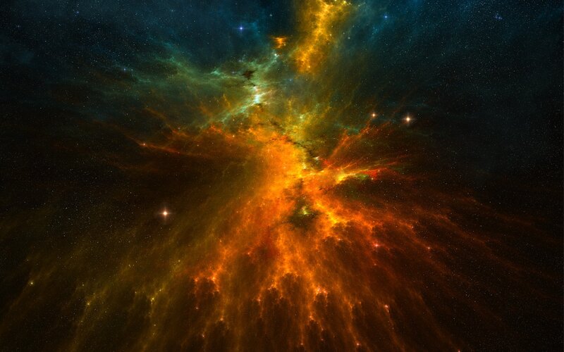 Colorful Nebula in Space — Orange, Dramatic, Night, Digital Art, Stars