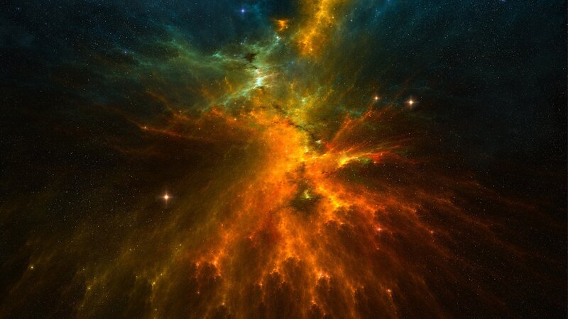 Colorful Nebula in Space — Orange, Dramatic, Night, Digital Art