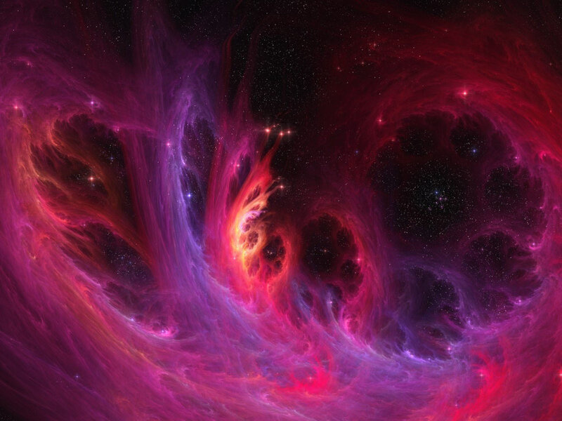 Colorful Nebula in Space — Purple, Cosmic, Digital Art, Stars, Gas Clouds, Pink