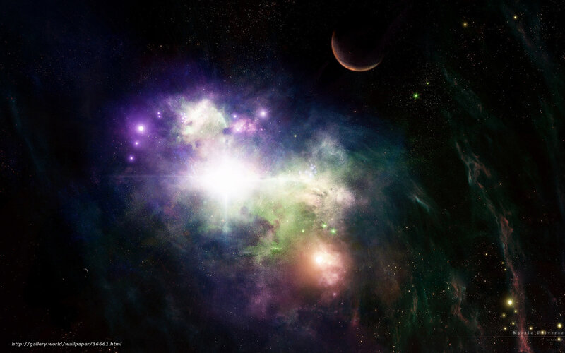 Colorful Nebula in Space — Purple, Cosmic, Digital Art, Stars