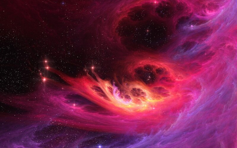 Colorful Nebula in Space — Purple, Dramatic, Digital Art, Stars, Gas Clouds, Pink
