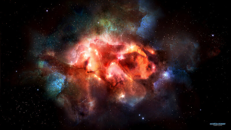 Colorful Nebula in Space — Red, Cosmic, Digital Art