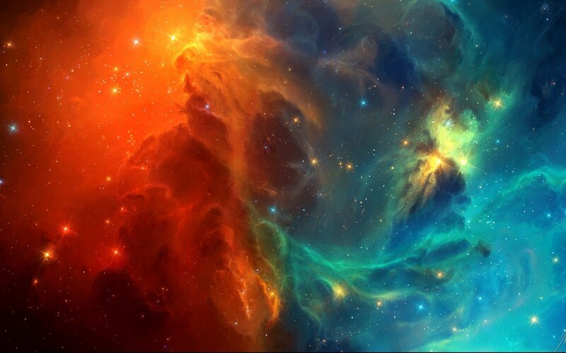 Colorful Nebula in Space — Red, Stars