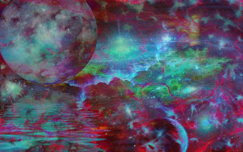 Colorful Nebula with Planets — Purple