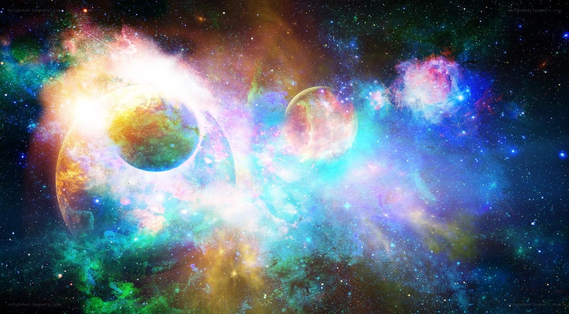 colorful nebula with planets