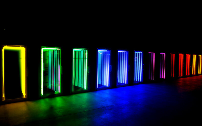 Colorful neon door installation