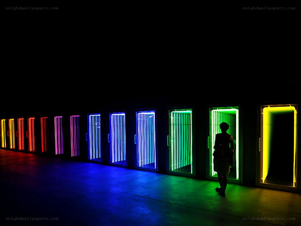 Colorful neon door installation