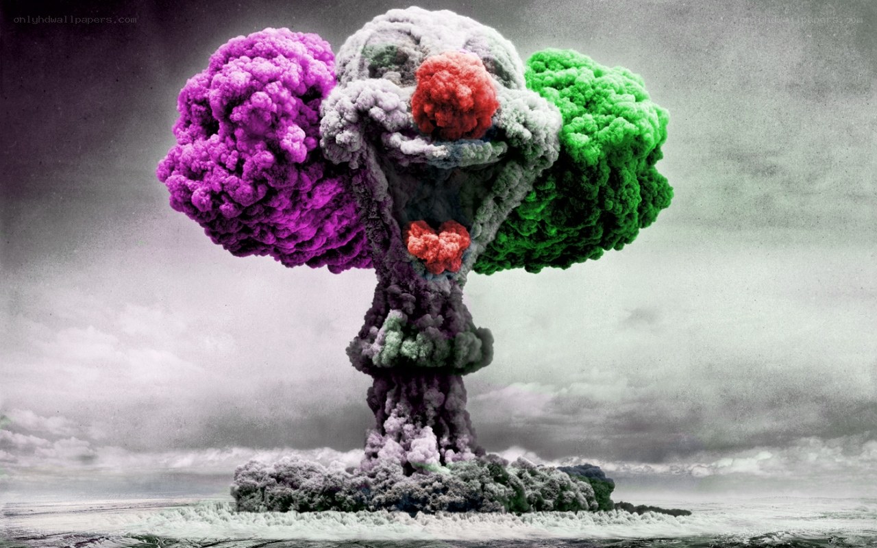Colorful nuclear explosion mushroom cloud