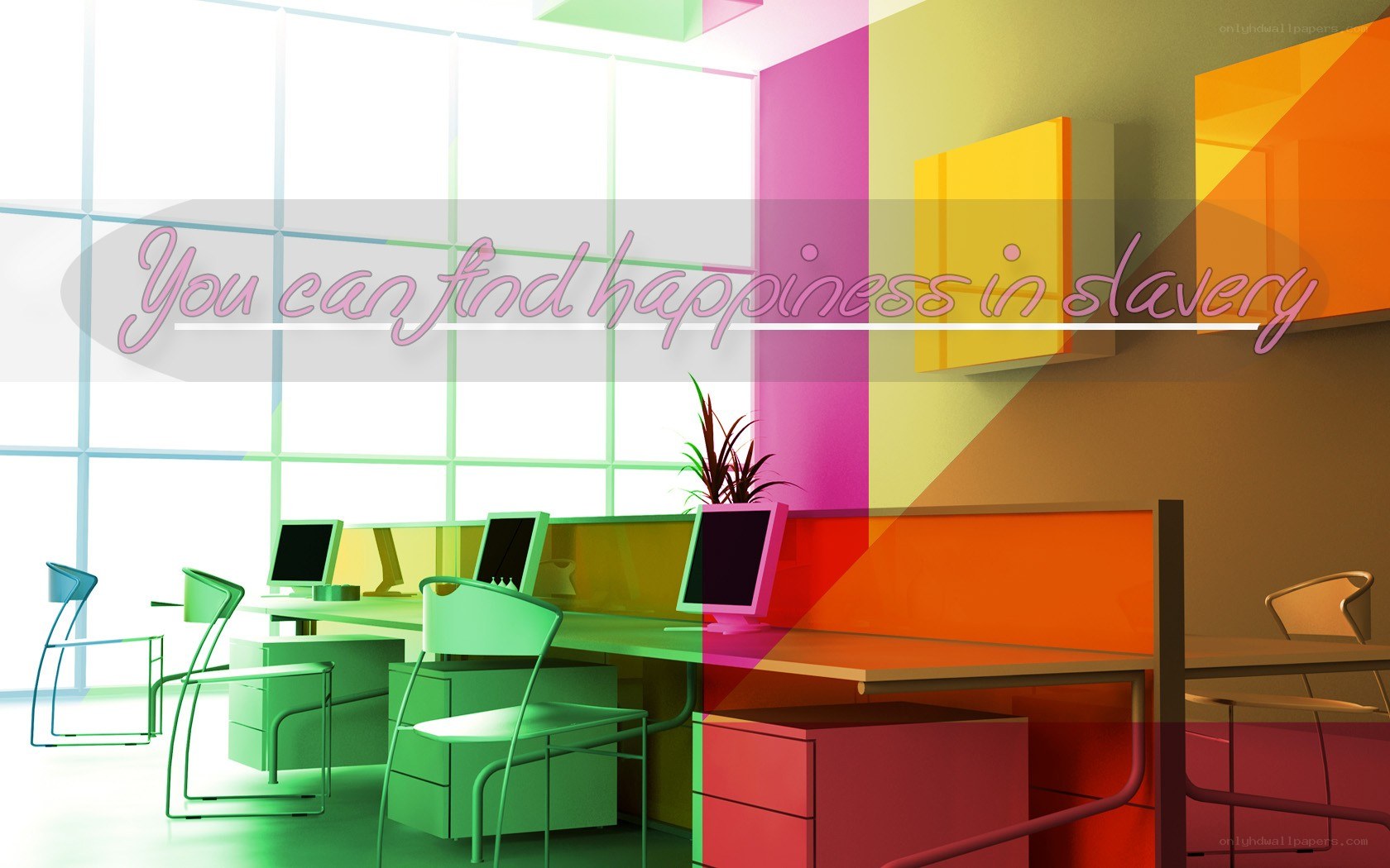 Colorful office with text overlay