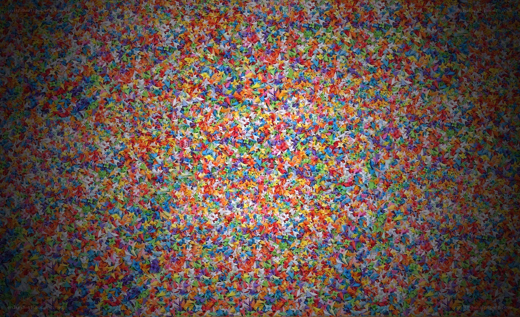 Colorful origami crane mosaic