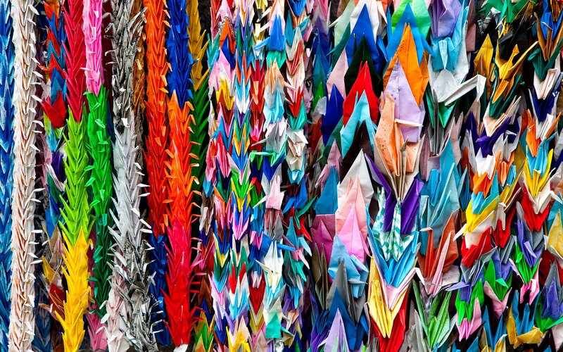 Colorful origami cranes