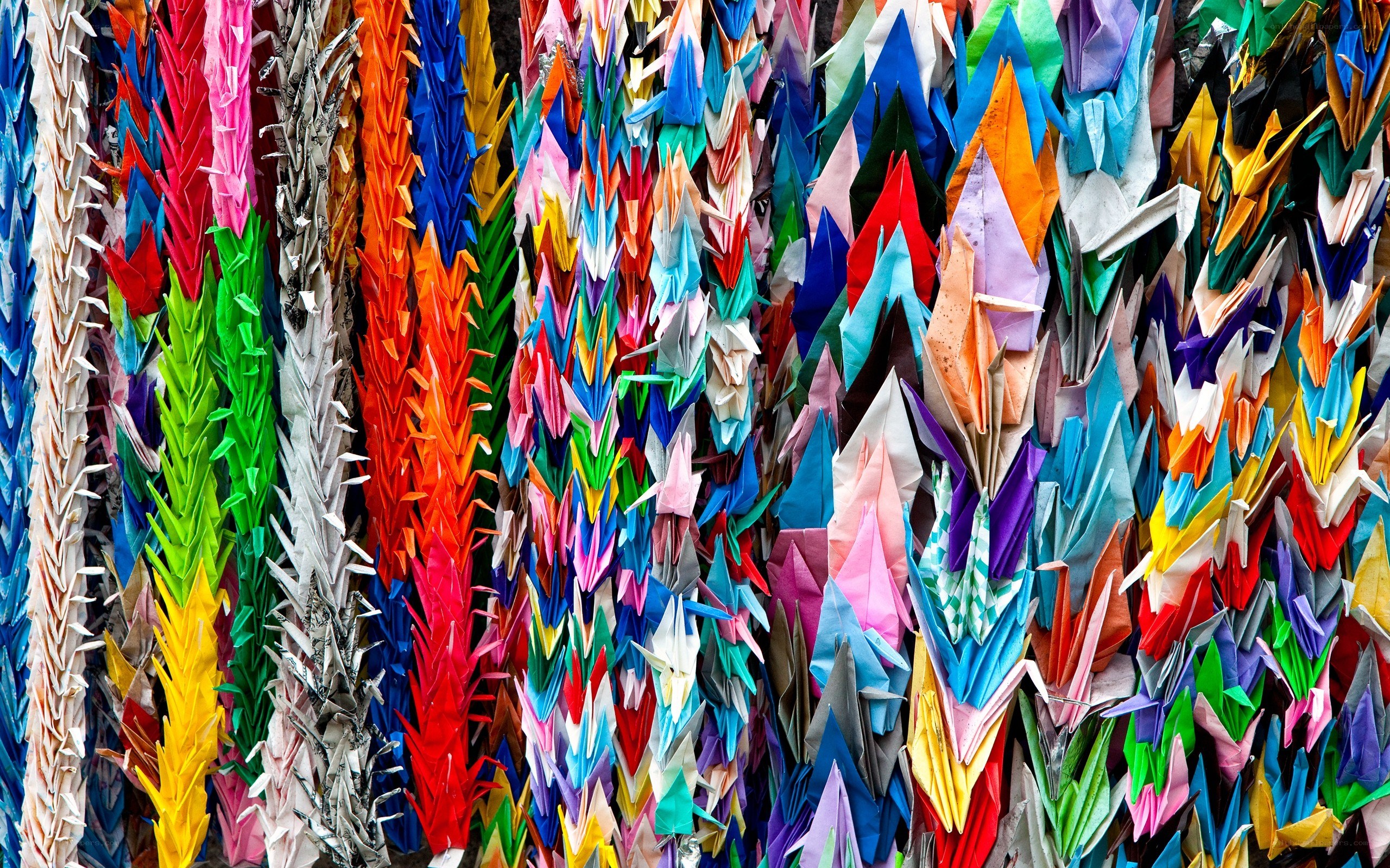 Colorful origami cranes