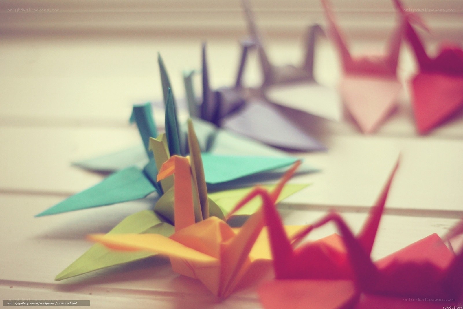 Colorful origami cranes