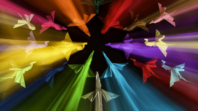 Colorful Origami Cranes — Black