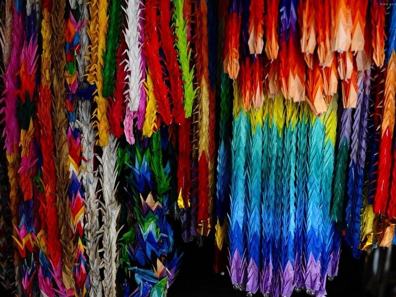 Colorful Origami Cranes — Blue