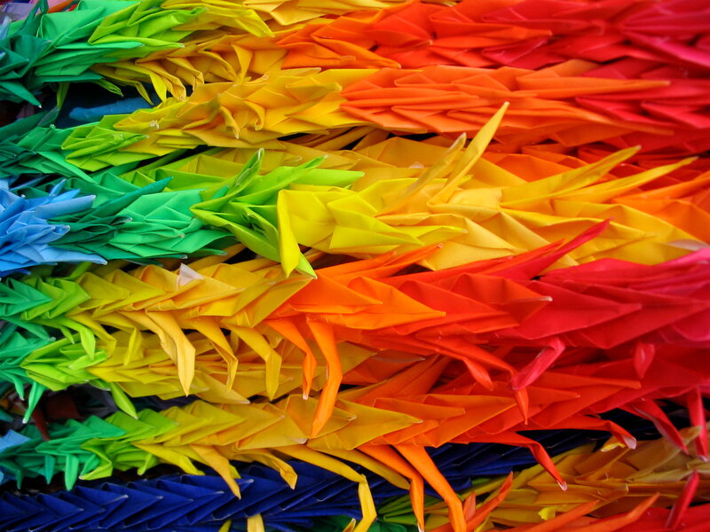Colorful Origami Cranes — Blue, Vibrant