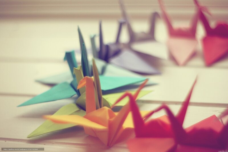 Colorful Origami Cranes — Green, Calm