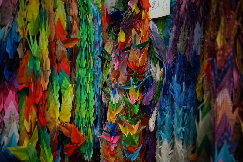 Colorful Origami Cranes — Green, Vibrant