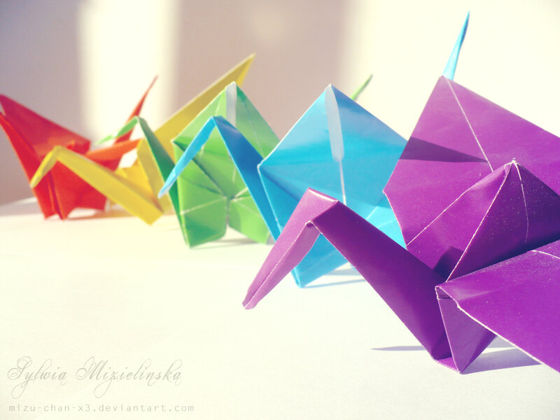 Colorful Origami Cranes — Purple, Serene