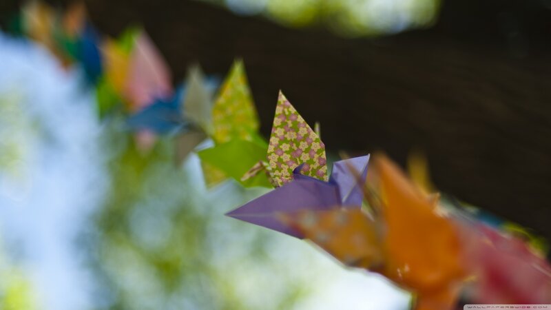 Colorful Origami Cranes — Purple