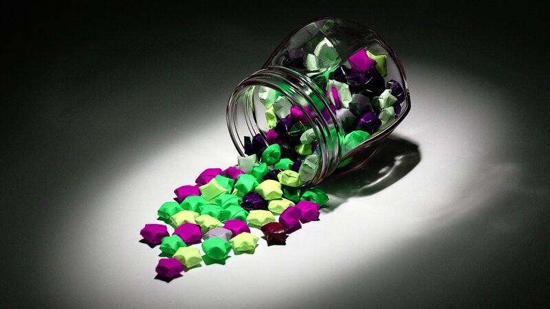 Colorful Origami Stars — Green, Dramatic