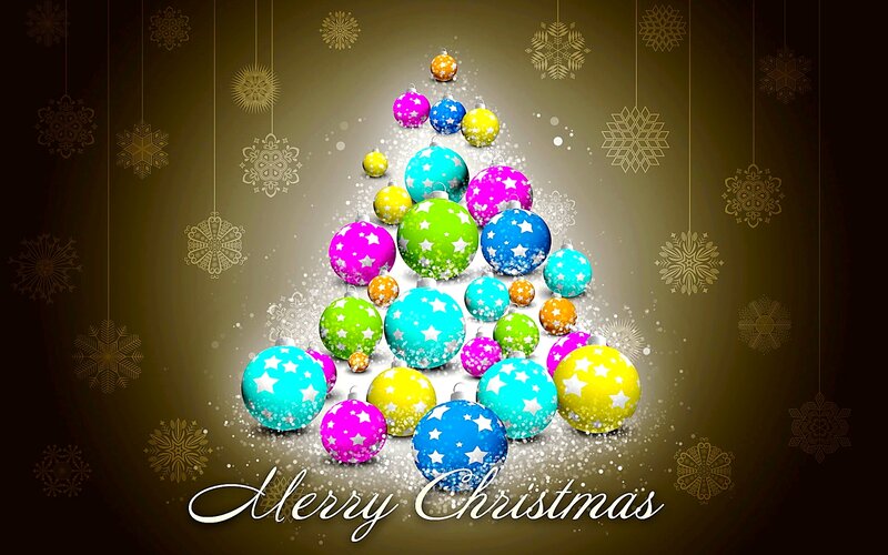 Colorful Ornaments Forming Tree