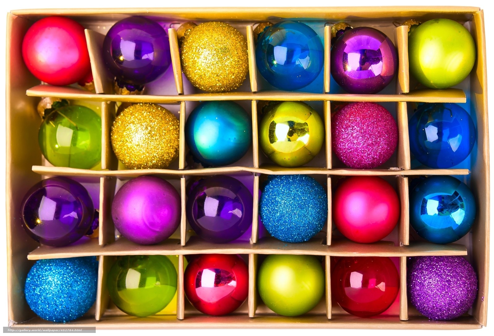 Colorful ornaments in a box