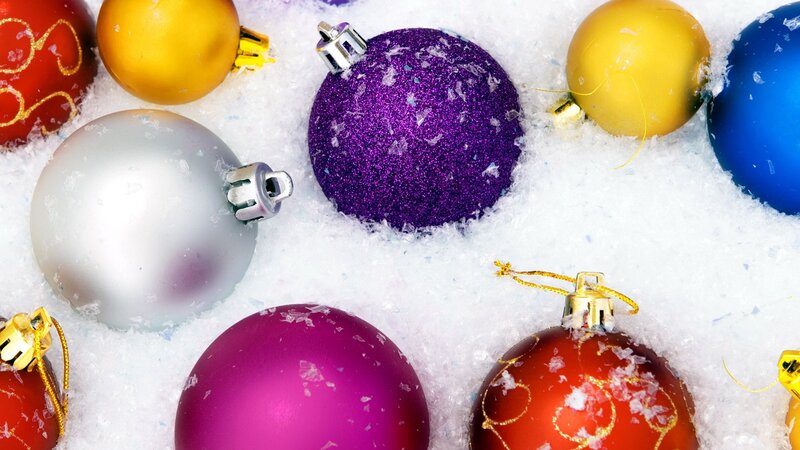 Colorful Ornaments in Snow — Purple