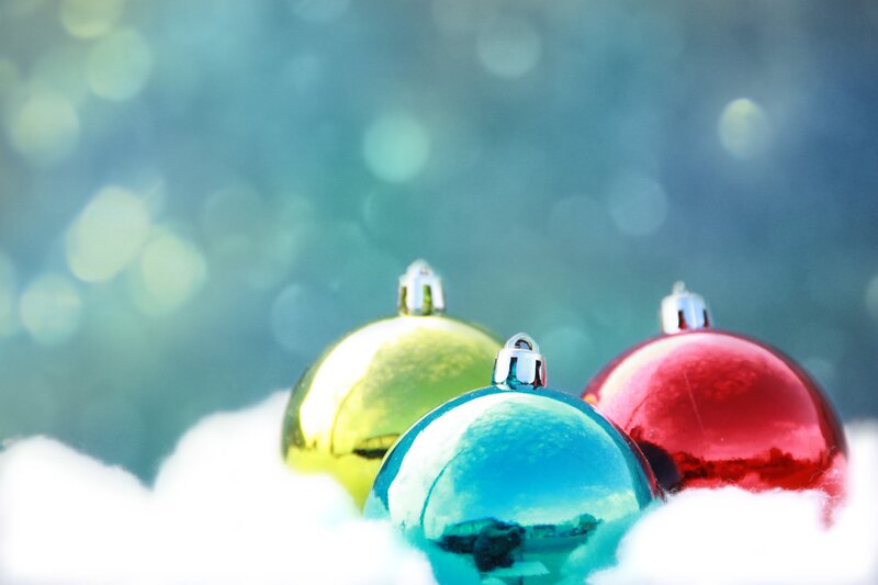 Colorful Ornaments in Snow — Red