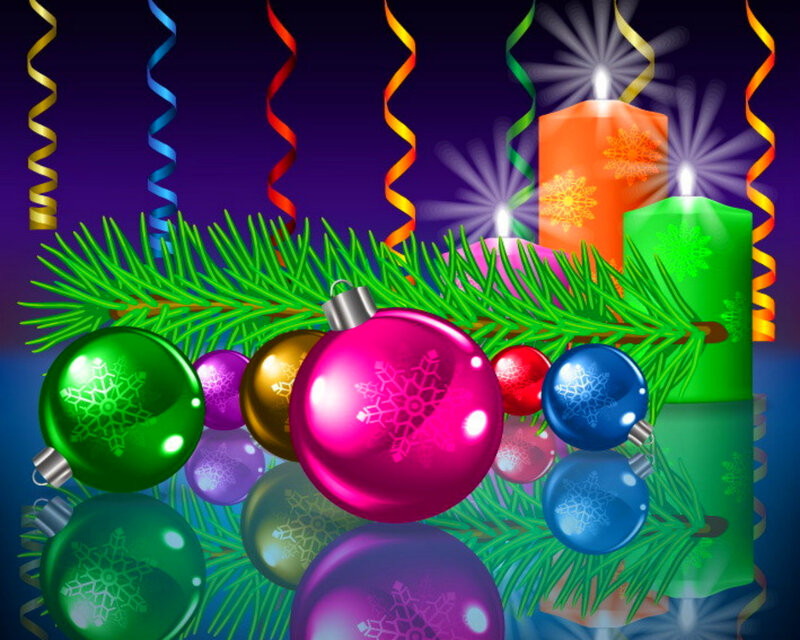 Colorful Ornaments on Pine — Green