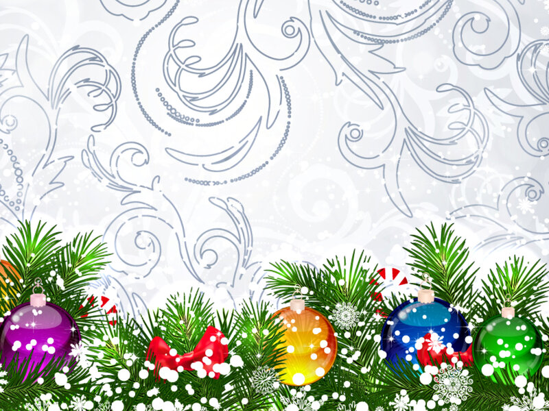 Colorful Ornaments on Pine