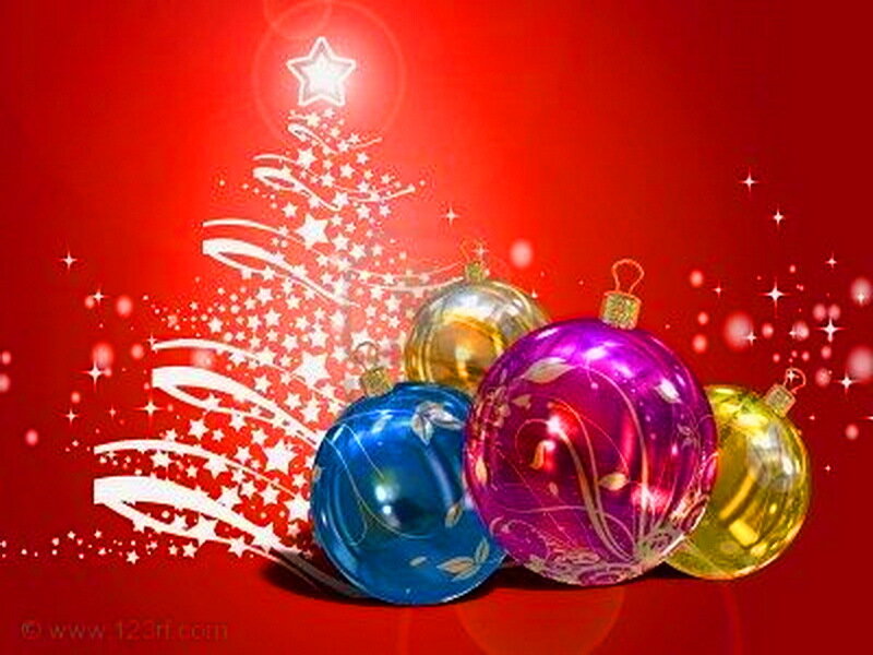 Colorful Ornaments on Red