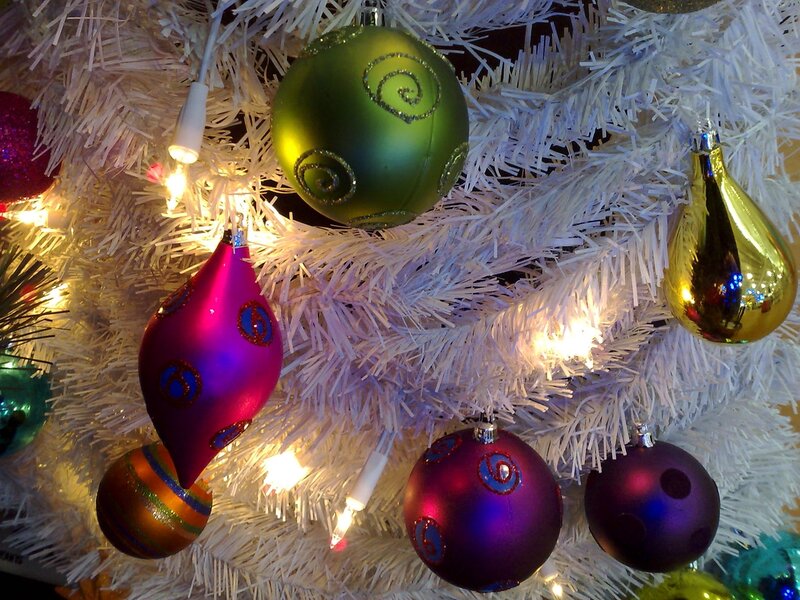 Colorful Ornaments on Tree — Green, Festive