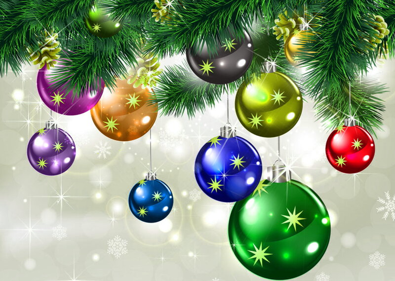 Colorful Ornaments on Tree — Green, Festive, Winter
