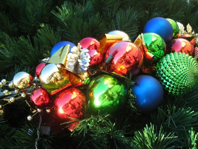 Colorful Ornaments on Tree — Red