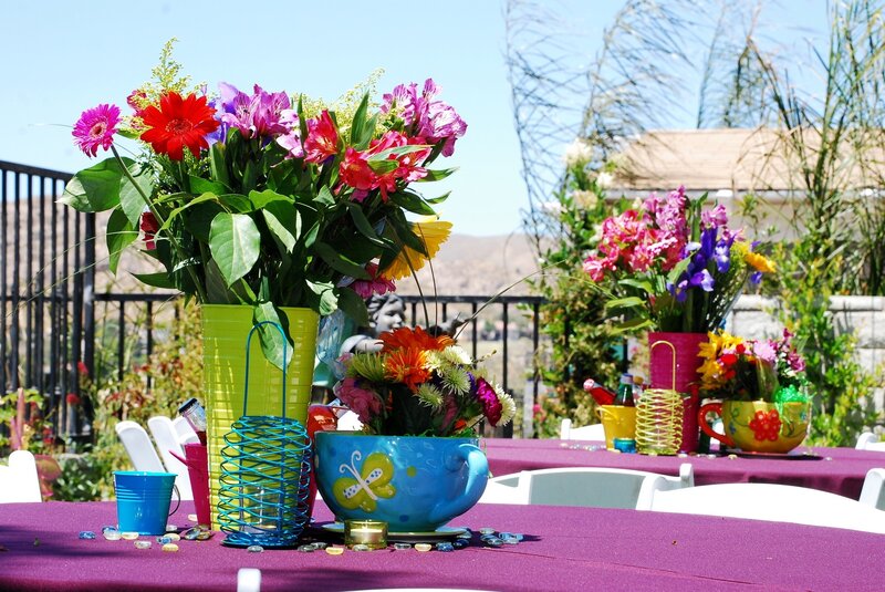 Colorful outdoor table setting