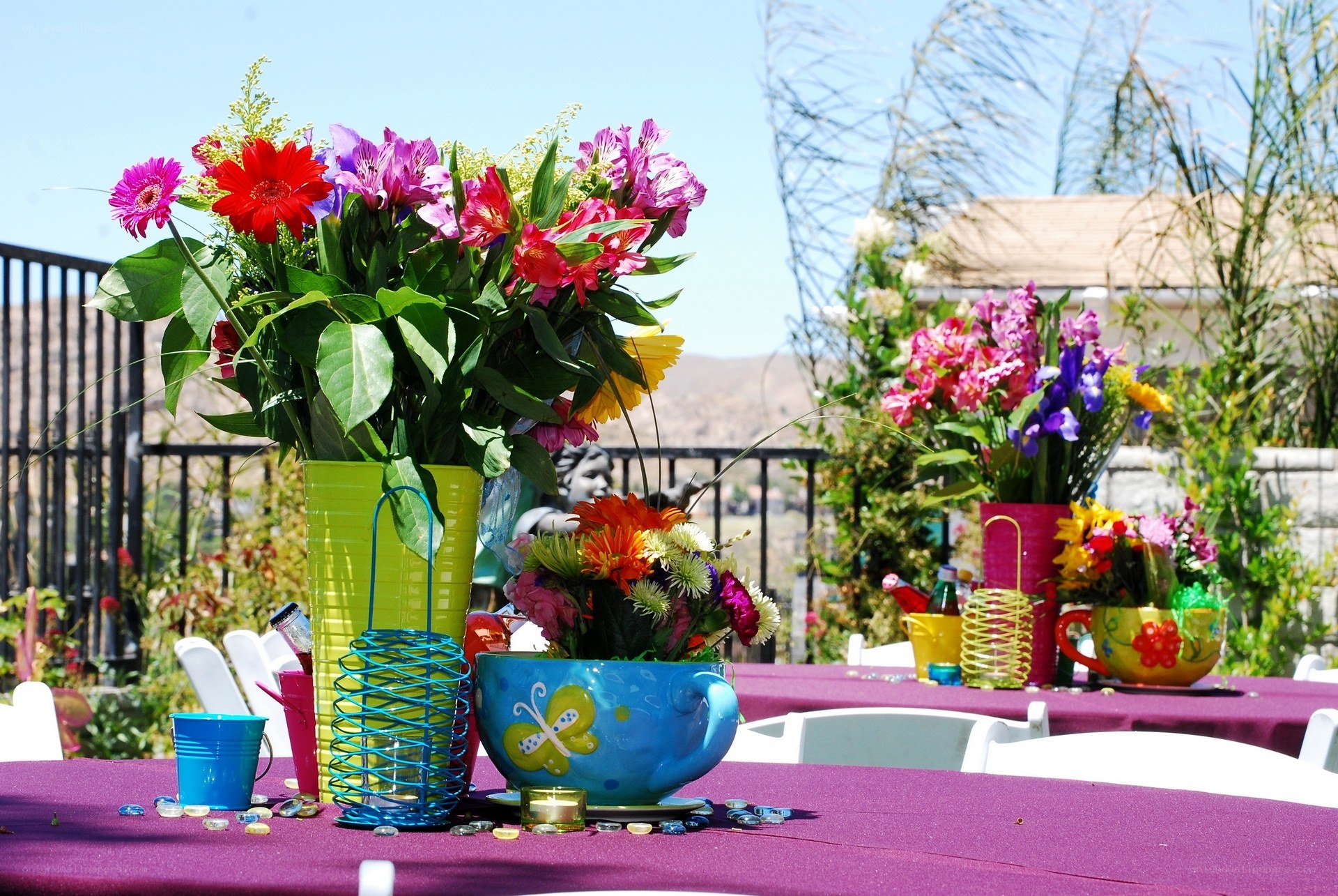 Colorful outdoor table setting