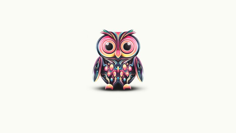 Colorful Owl Illustration — Pink, Playful, Digital Art, Eyes, Wings