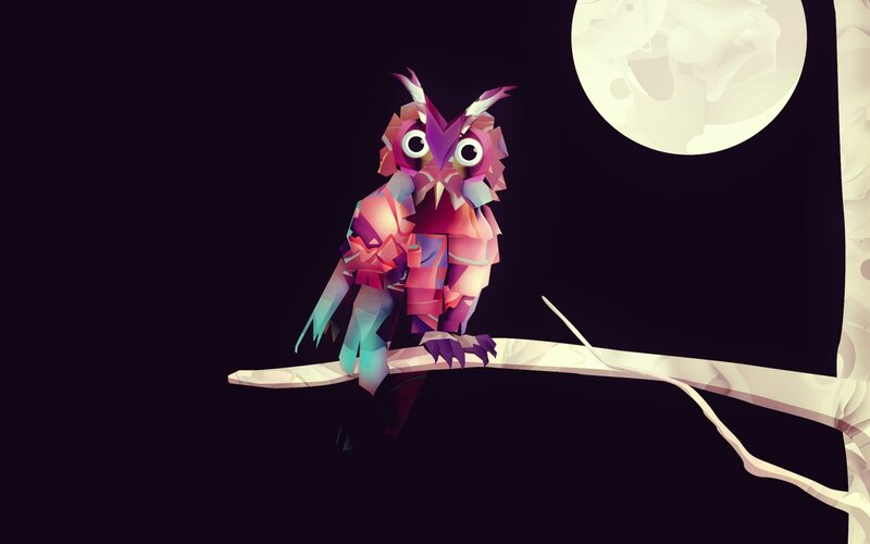 Colorful Owl on Branch — Purple