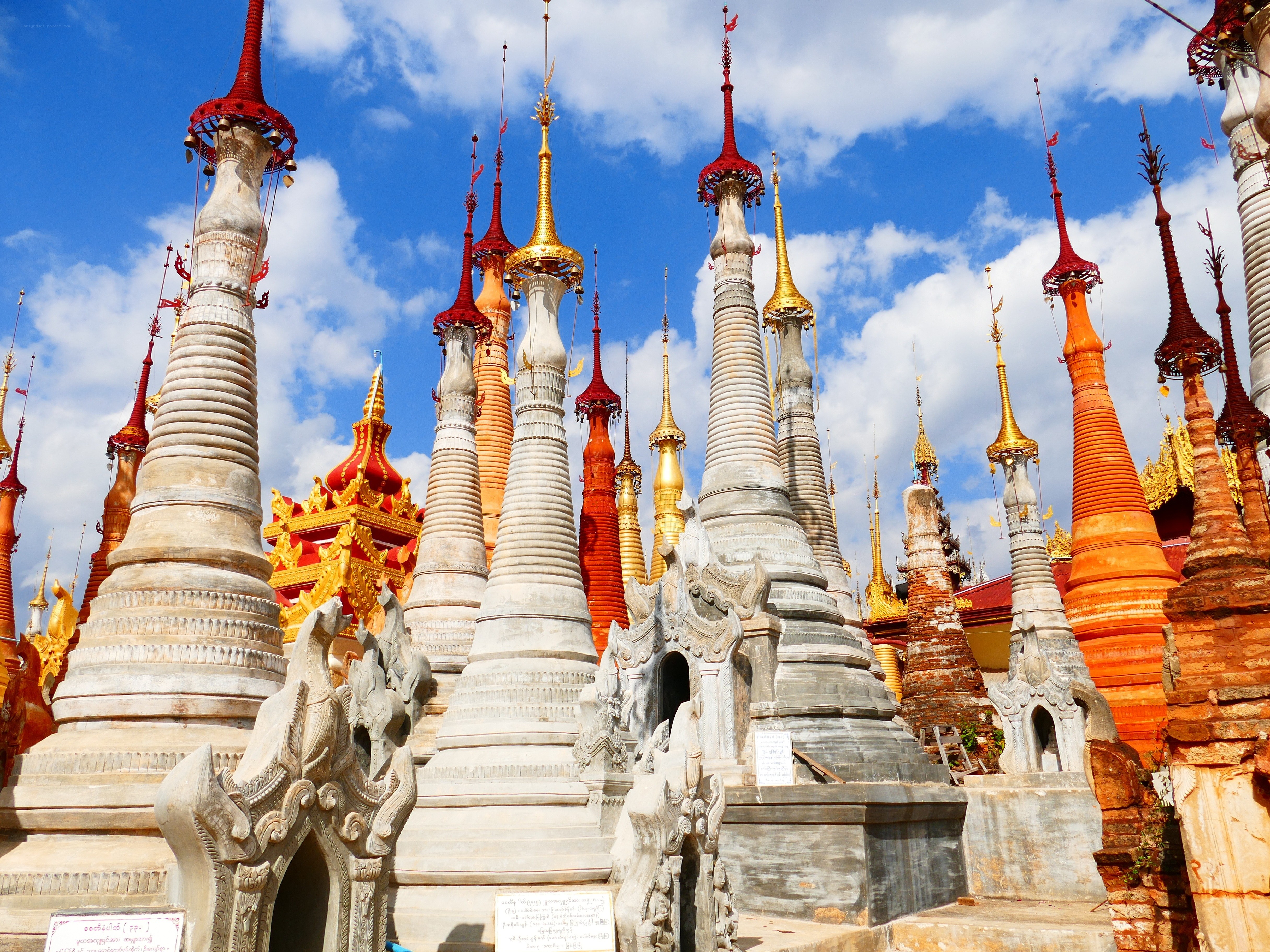 Colorful pagodas under blue sky