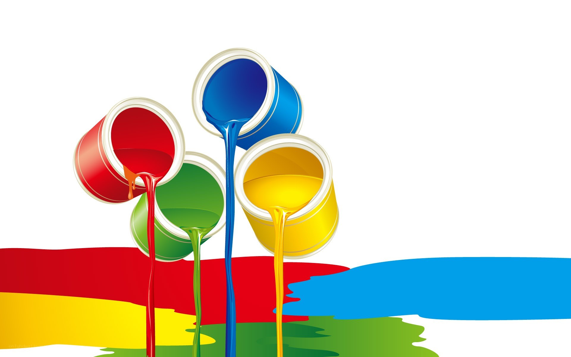 colorful paint cans pouring