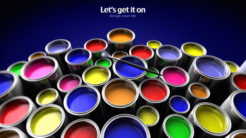 Colorful paint cans with brush