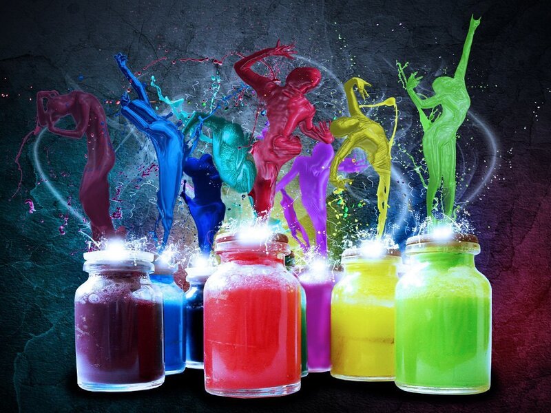Colorful Paint Figures — Red, Dynamic, Digital Art, Jars