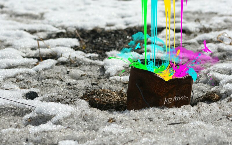 Colorful paint in a bucket